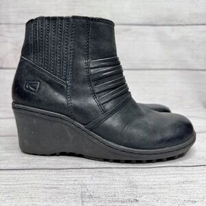 Keen Black Leather Wedge Ankle Boots‎ Women Size 5.5 Zip Comfort Casual